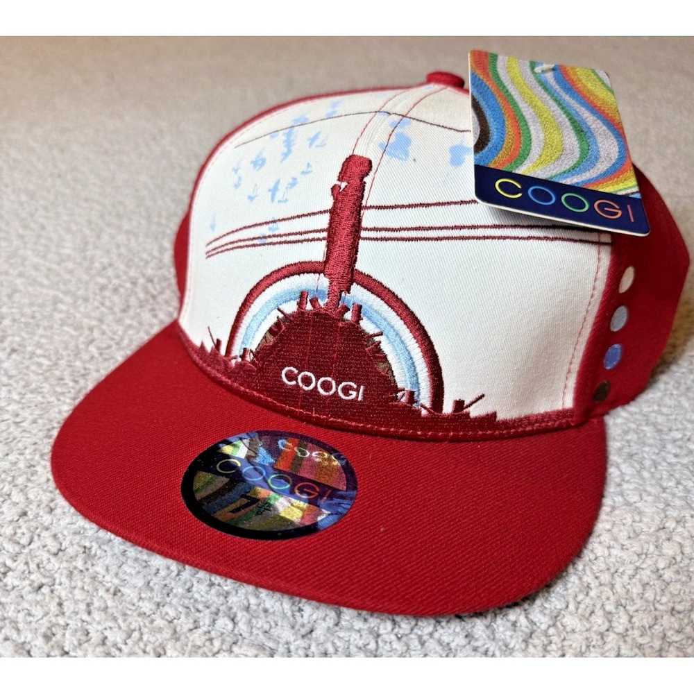 COOGI Men Hat Red White Logo Streetwear Urban Fashion Hip Hop Fitted 7 3/4 New